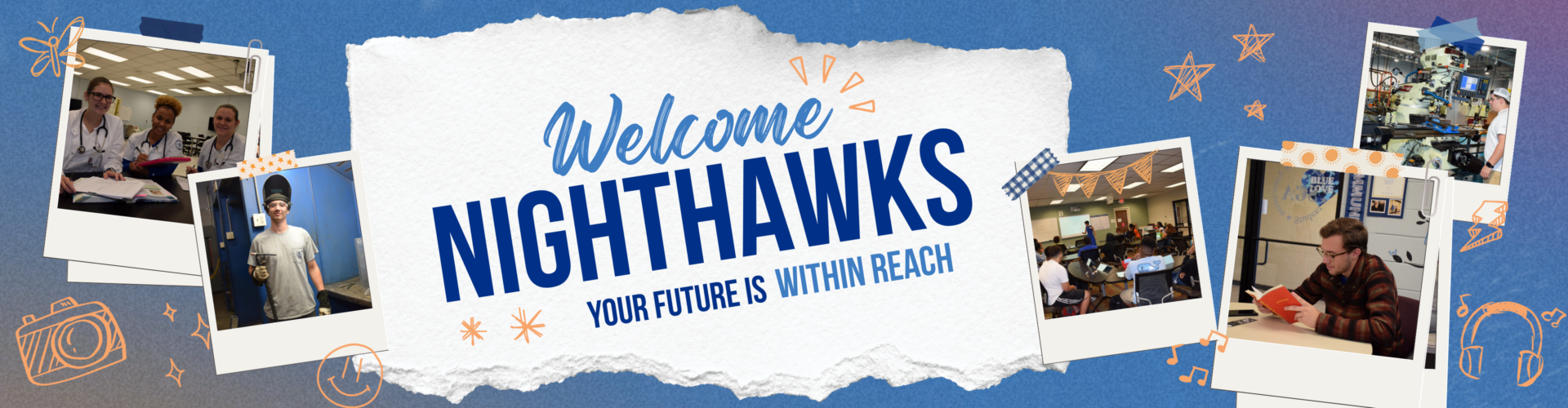 Web banner showing pictures of moments around campus.