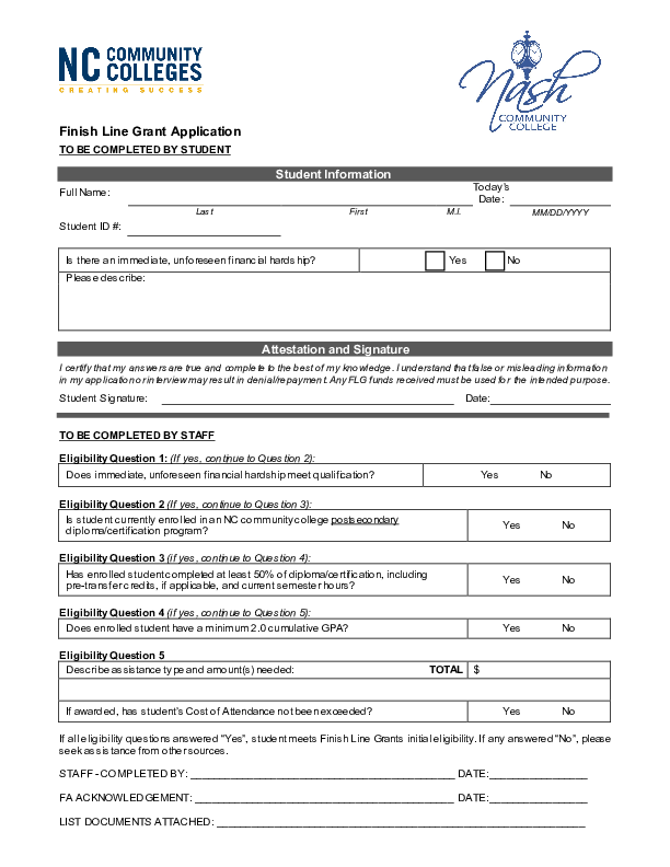 Finish Line Grant Application - Nash Community College